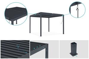 PIANA freestanding bioclimatic pergola 3x2.5m grey aluminum with 3 privacy louvers 6