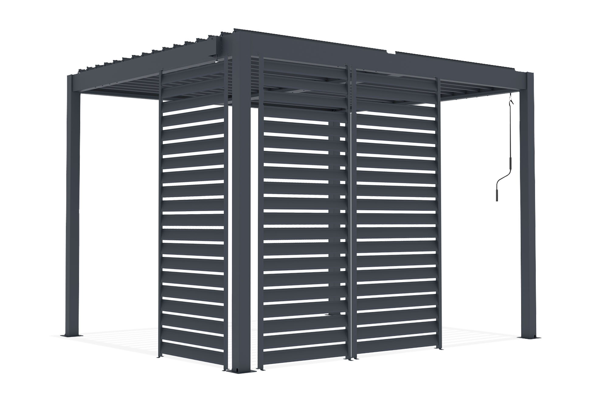 PIANA freestanding bioclimatic pergola 3x2.5m grey aluminum with 3 privacy louvers 3
