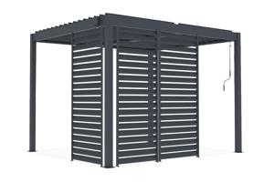PIANA freestanding bioclimatic pergola 3x2.5m grey aluminum with 3 privacy louvers 3