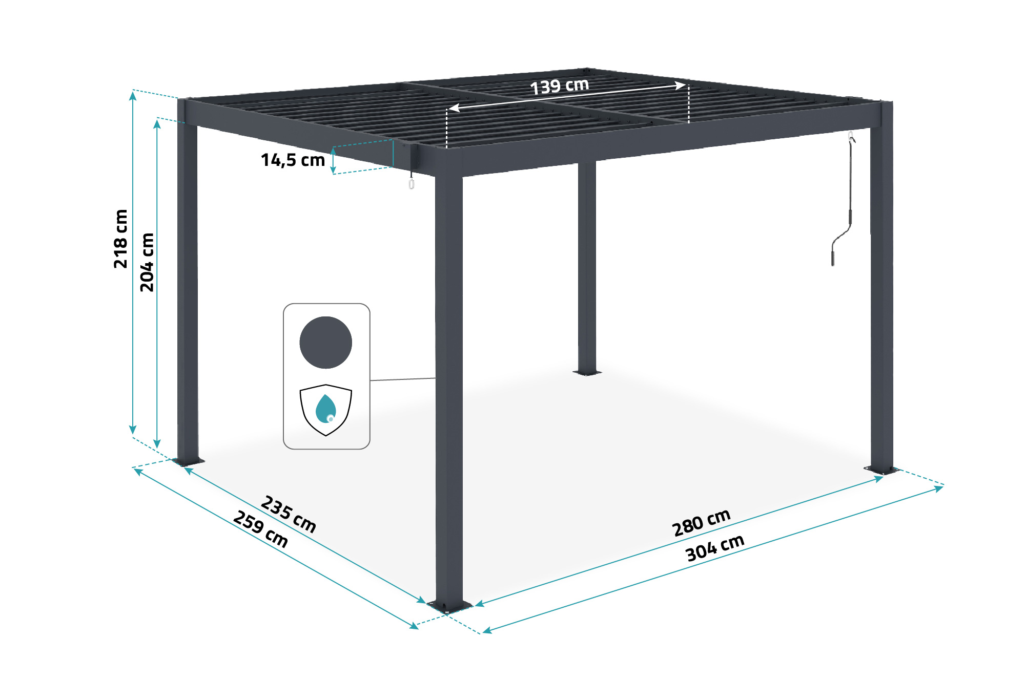PIANA freestanding bioclimatic pergola 3x2.5m grey aluminum with 3 privacy louvers 5