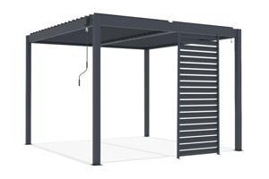 PIANA 3x3m brīvstāvoša bioklimatiskā pergola pelēkā alumīnija krāsā ar 1 privātuma nodrošināšanas žalūzijām 3