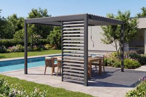 PIANA 3x3m freistehende bioklimatische Pergola aus grauem Aluminium mit 1 Sichtschutzlamelle main image