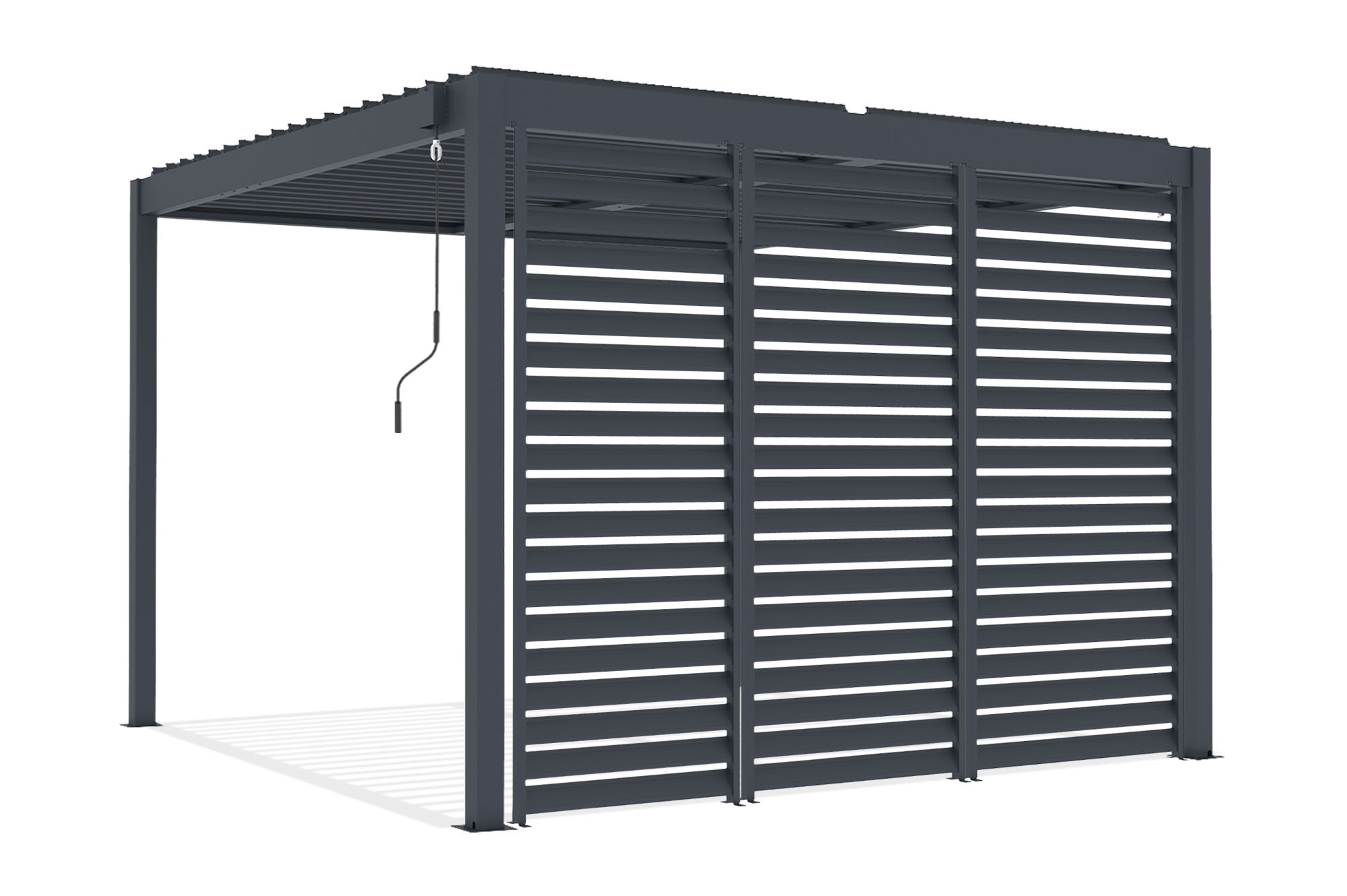 Pergolă bioclimatică independentă PIANA 3x3m din aluminiu gri cu 3 lamele de intimitate 2