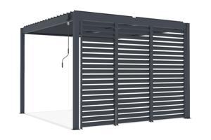 Pergolă bioclimatică independentă PIANA 3x3m din aluminiu gri cu 3 lamele de intimitate 2