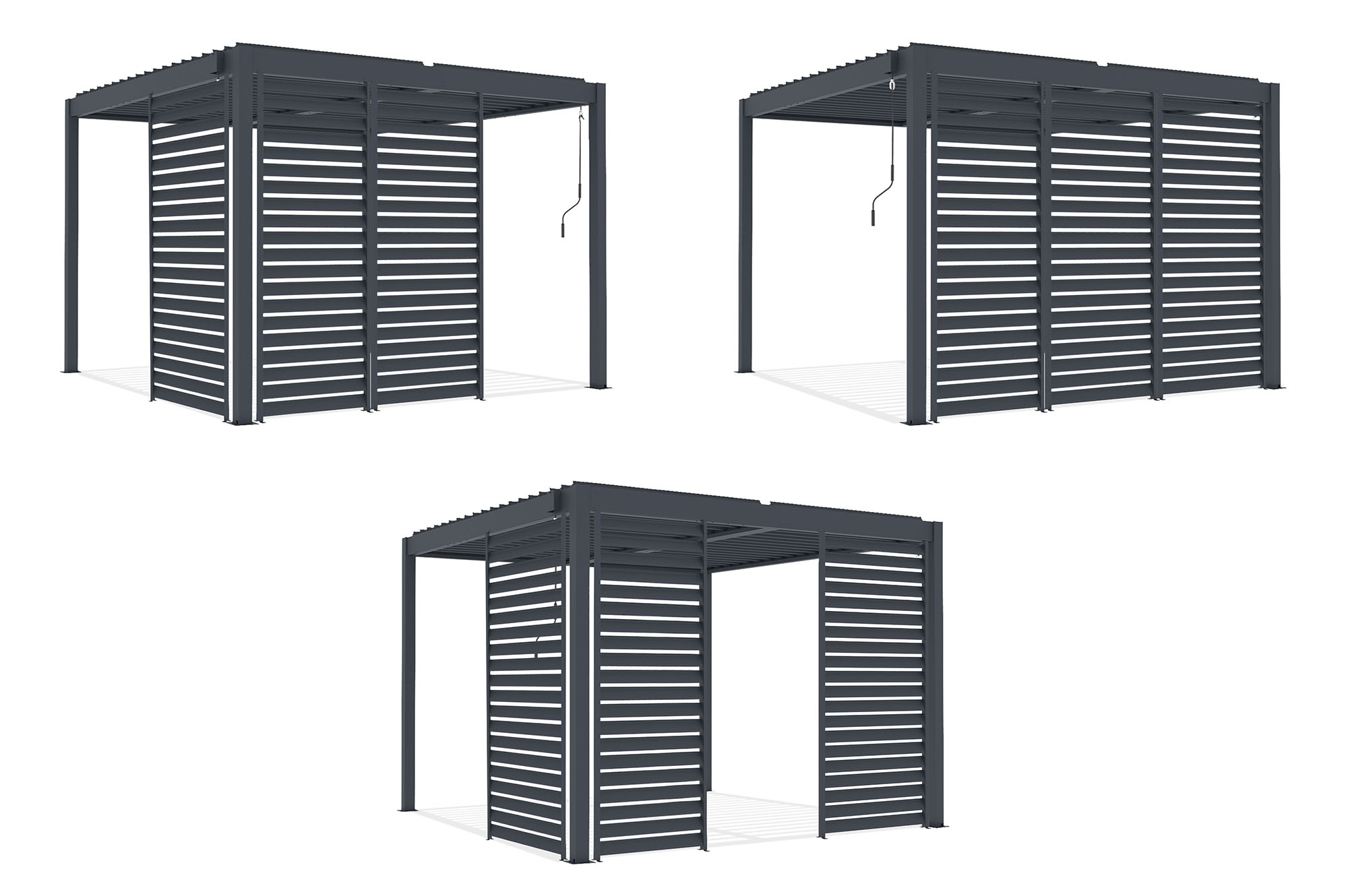 Pergolă bioclimatică independentă PIANA 3x3m din aluminiu gri cu 3 lamele de intimitate 3