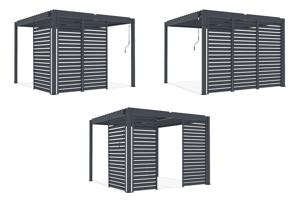 Pergolă bioclimatică independentă PIANA 3x3m din aluminiu gri cu 3 lamele de intimitate 3