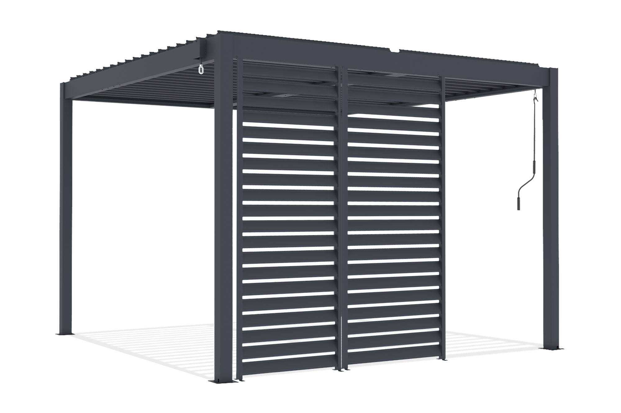 Pergolă bioclimatică independentă PIANA 3x3m din aluminiu gri cu 2 lamele de intimitate 2
