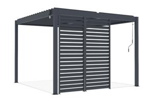 Pergolă bioclimatică independentă PIANA 3x3m din aluminiu gri cu 2 lamele de intimitate 2