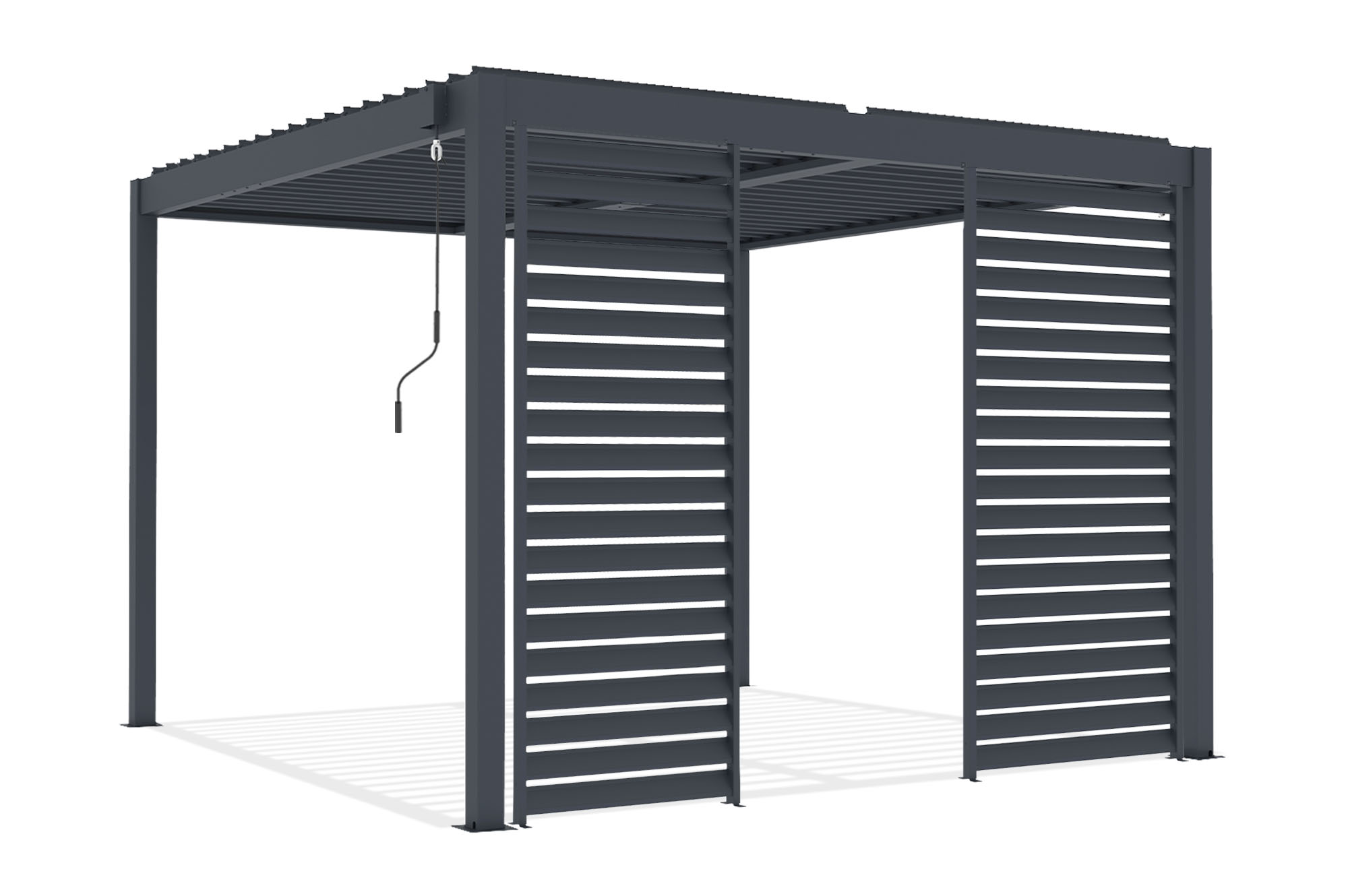 Pergolă bioclimatică independentă PIANA 3x3m din aluminiu gri cu 2 lamele de intimitate 4