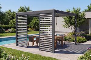 PIANA 3x3m freistehende bioklimatische Pergola aus grauem Aluminium mit 2 Sichtschutzlamellen main image