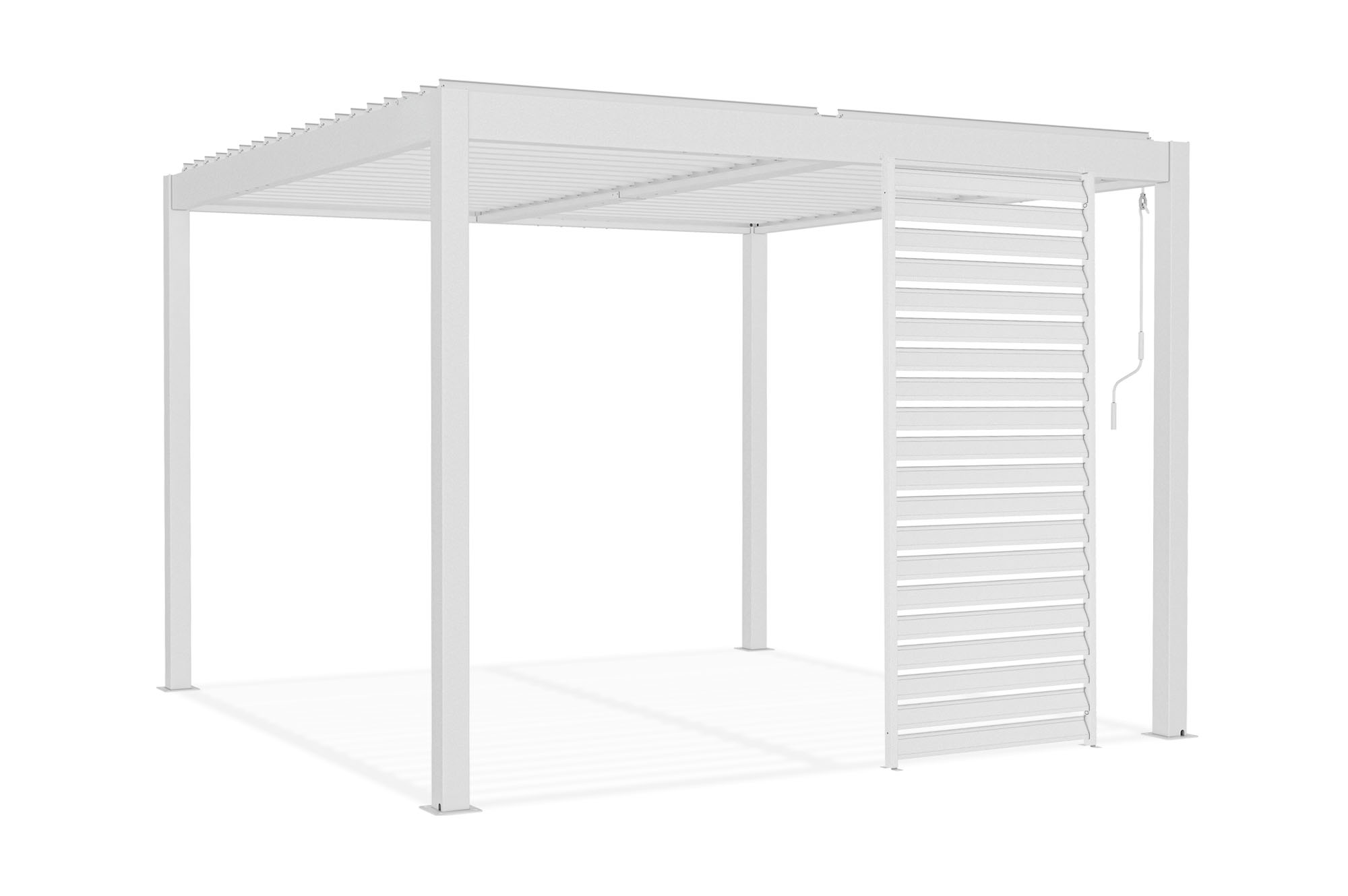 Pergolă bioclimatică independentă PIANA 3x3m din aluminiu alb cu 1 lamelă de intimitate 2