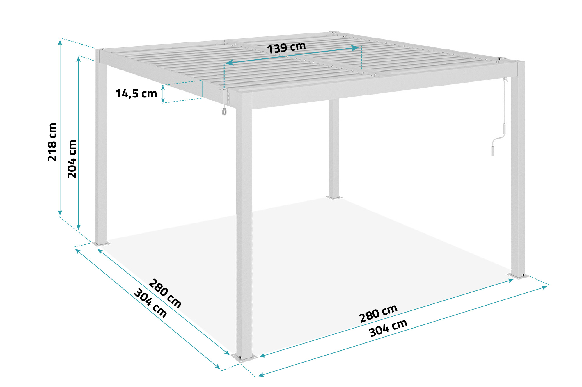 Pergolă bioclimatică independentă PIANA 3x3m din aluminiu alb cu 1 lamelă de intimitate 3