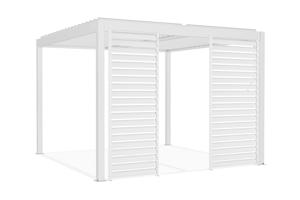 Pergolă bioclimatică independentă PIANA 3x3m din aluminiu alb cu 2 lamele de intimitate 3