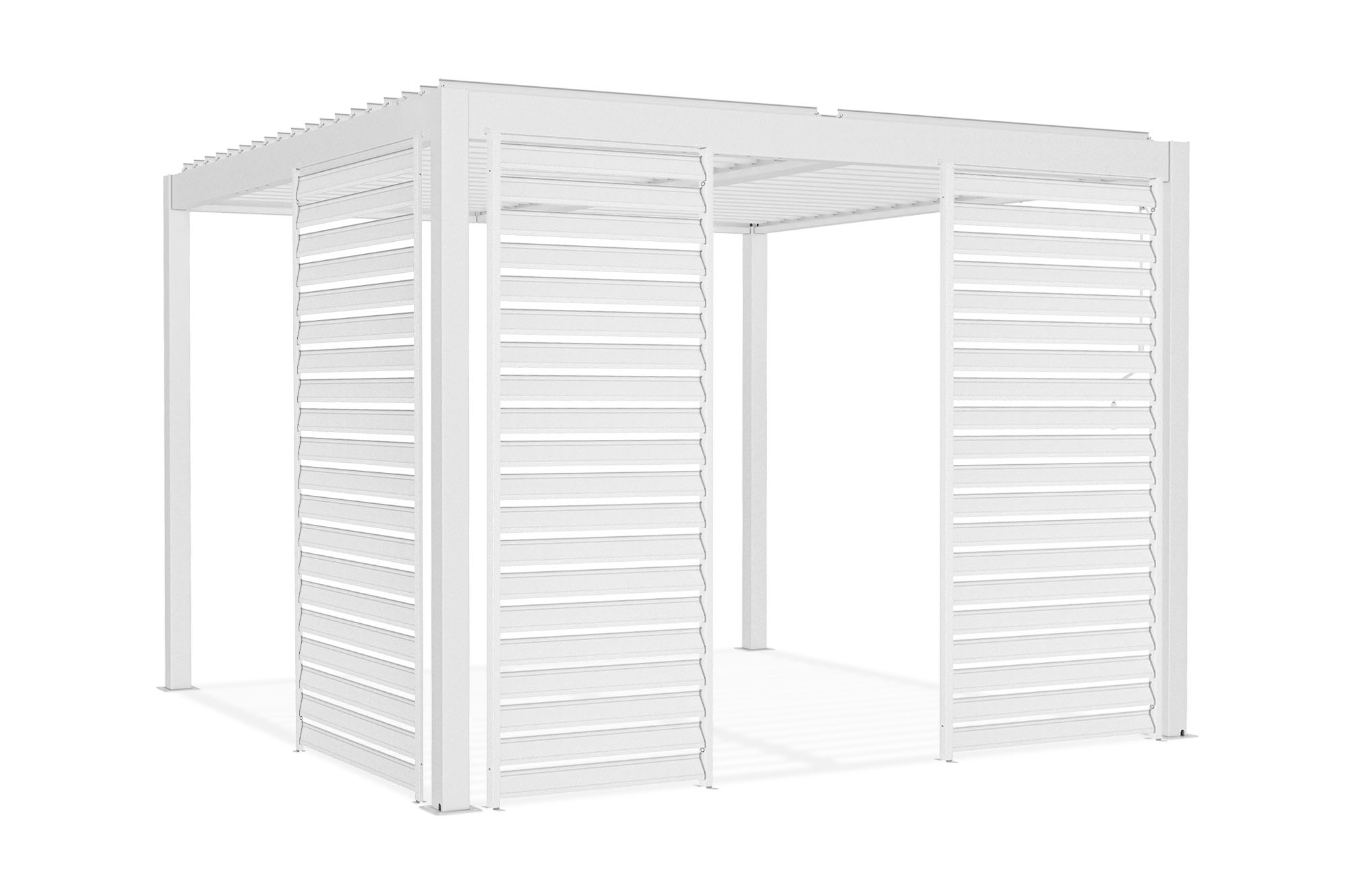 Pergolă bioclimatică independentă PIANA 3x3m din aluminiu alb cu 3 lamele de intimitate 3