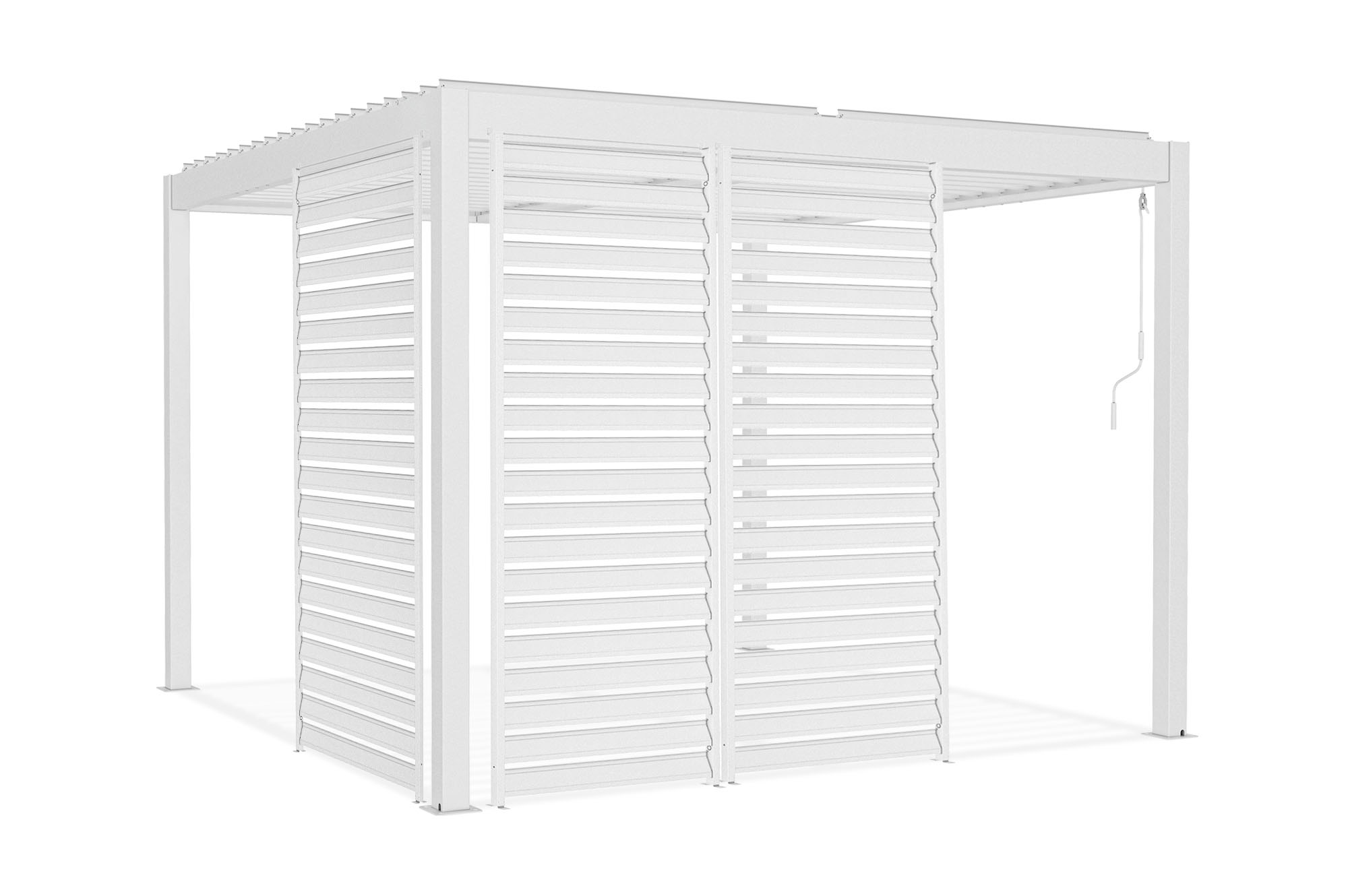 Pergolă bioclimatică independentă PIANA 3x3m din aluminiu alb cu 3 lamele de intimitate 4
