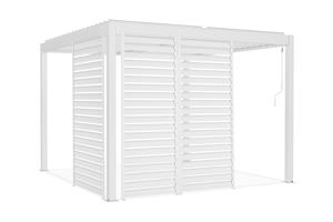 Pergolă bioclimatică independentă PIANA 3x3m din aluminiu alb cu 3 lamele de intimitate 4