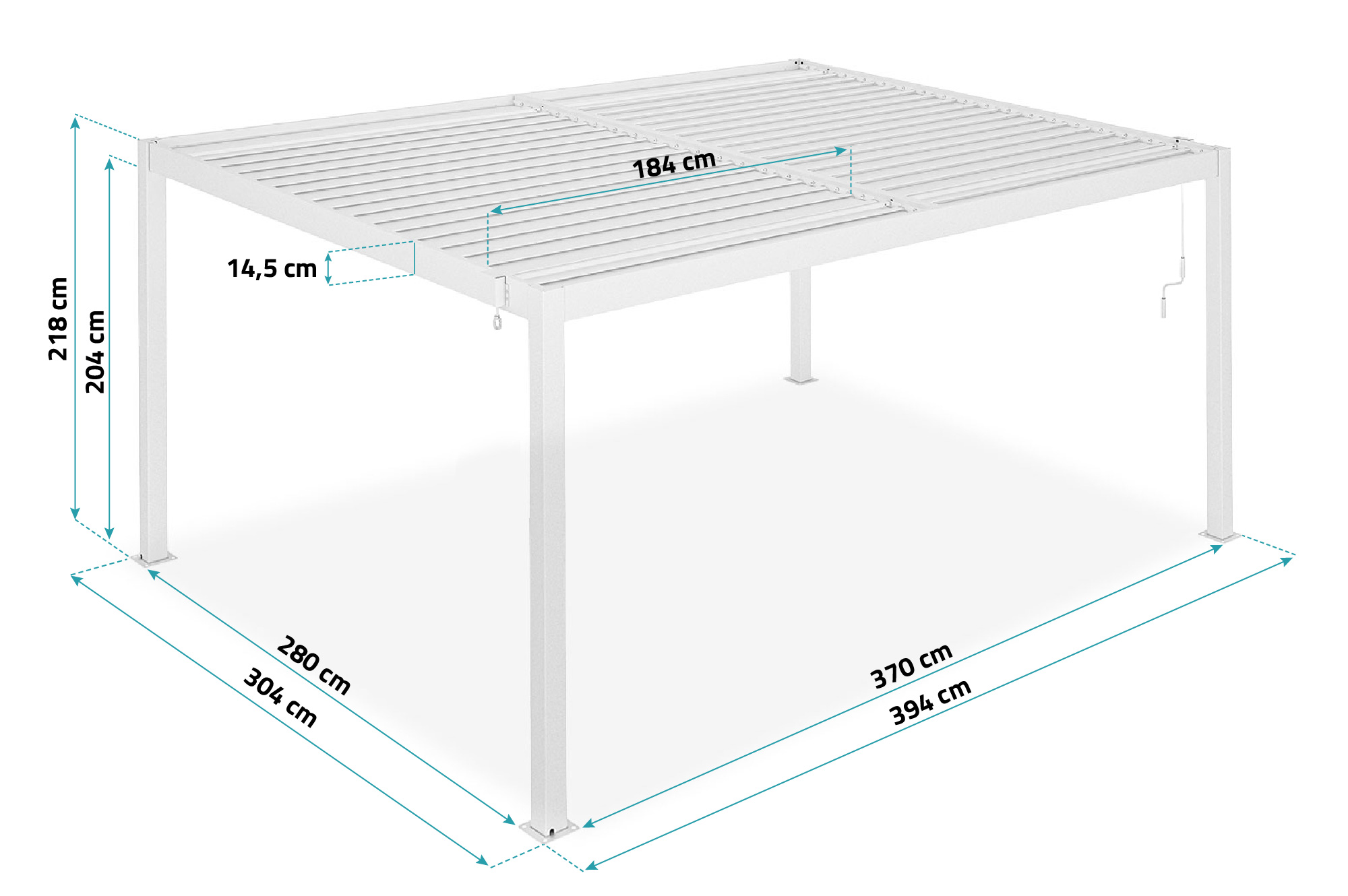 Pergolă bioclimatică independentă PIANA 4x3m din aluminiu alb cu 1 lamelă de intimitate 3