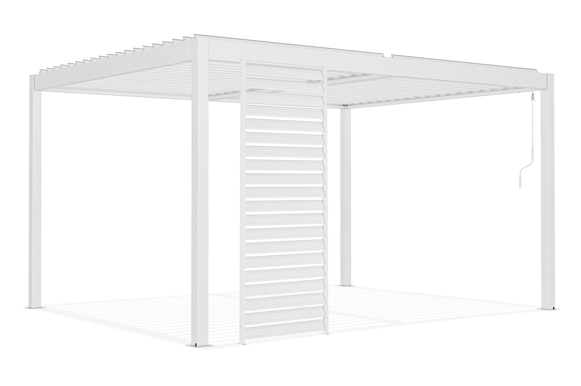 Pergolă bioclimatică independentă PIANA 4x3m din aluminiu alb cu 1 lamelă de intimitate 2