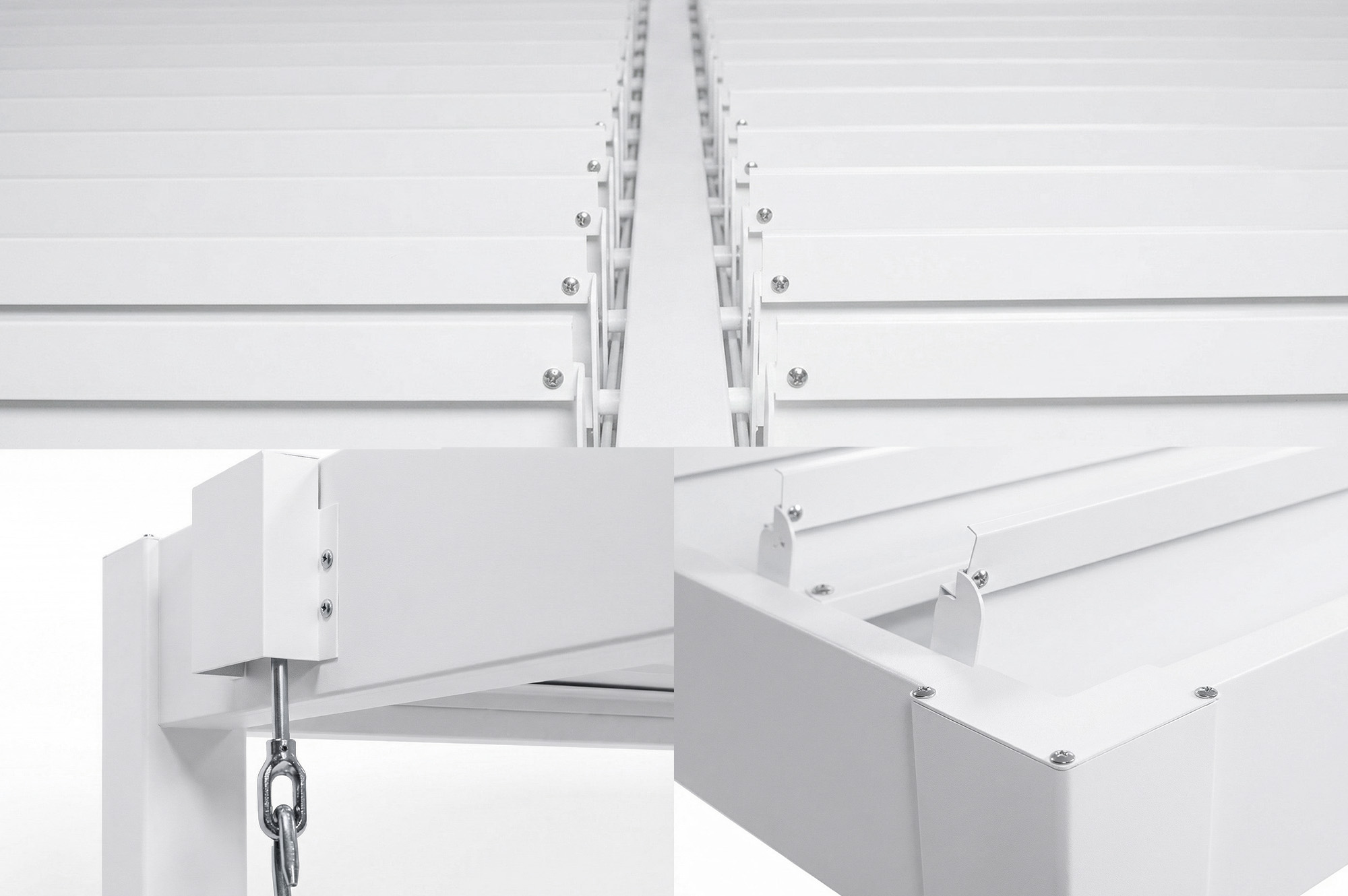 Pergolă bioclimatică independentă PIANA 4x3m din aluminiu alb cu 3 lamele de intimitate 8