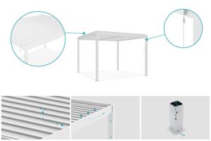 Pergolă bioclimatică independentă PIANA 4x3m din aluminiu alb cu 3 lamele de intimitate 6
