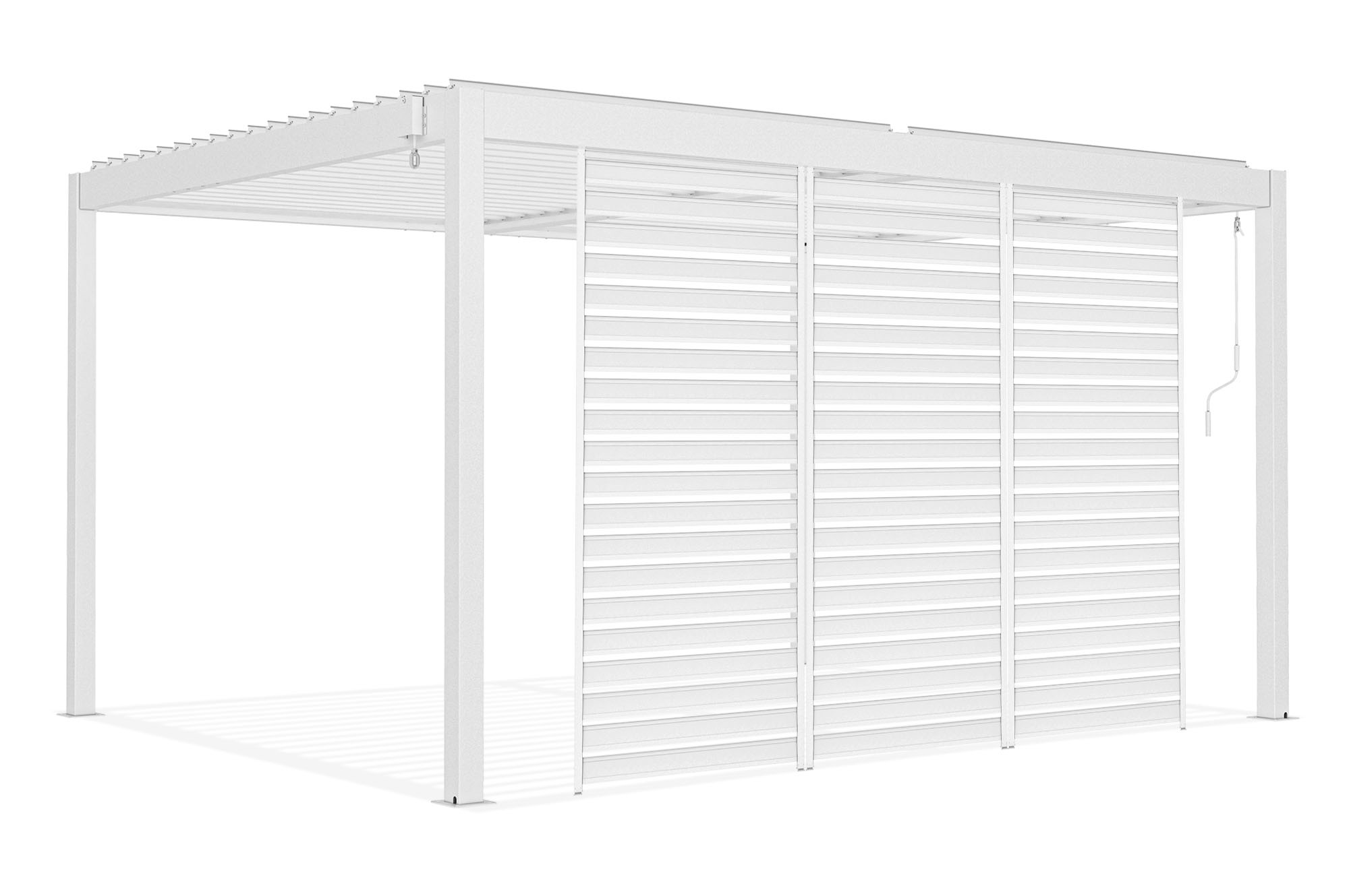 Pergolă bioclimatică independentă PIANA 4x3m din aluminiu alb cu 3 lamele de intimitate 2