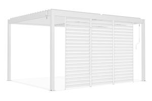 Pergolă bioclimatică independentă PIANA 4x3m din aluminiu alb cu 3 lamele de intimitate 2