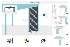 Set de 3 paravane de intimitate VENTO pentru pergolă, 92 cm, lamele cu jaluzele din aluminiu gri - pentru pergola bioclimatică PIANA 5