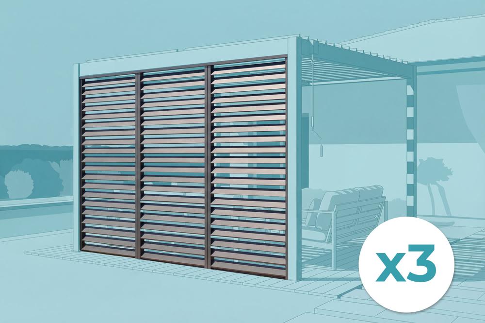 Set van 3 VENTO pergola privacyschermen, 92 cm, grijze aluminium lamellen - voor PIANA bioclimatische pergola