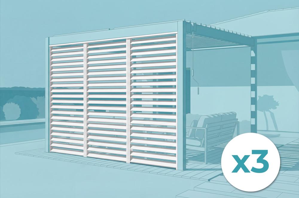 Conjunto de 3 telas de privacidade VENTO para pérgola, 92 cm, com ripas de alumínio branco - para pérgola bioclimática PIANA