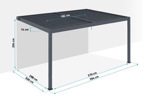 PIANA 4x3m piestiprināta bioklimatiskā pergola pelēkā alumīnija krāsā ar 3 privātuma slēģiem 5