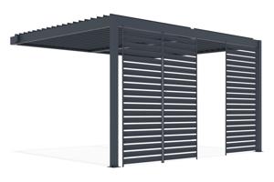 PIANA 4x3m piestiprināta bioklimatiskā pergola pelēkā alumīnija krāsā ar 3 privātuma slēģiem 3