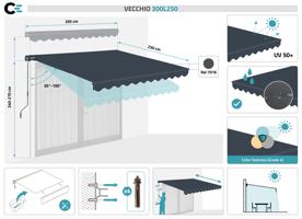 Monoblokkos napellenző VECCHIO szürke 3m x 2,5m 2
