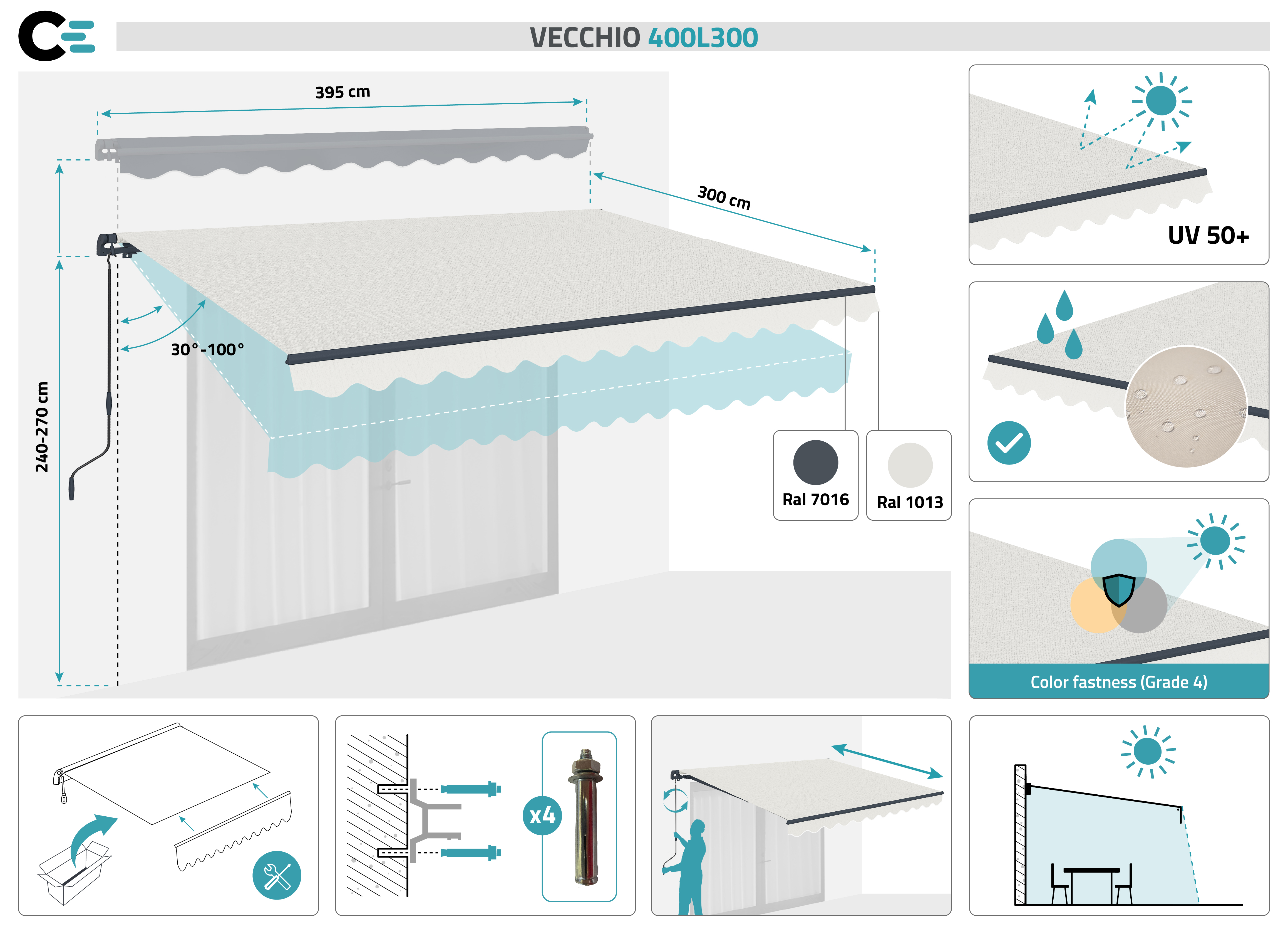 Bézs egyrészes napellenző VECCHIO 4m x 3m 2