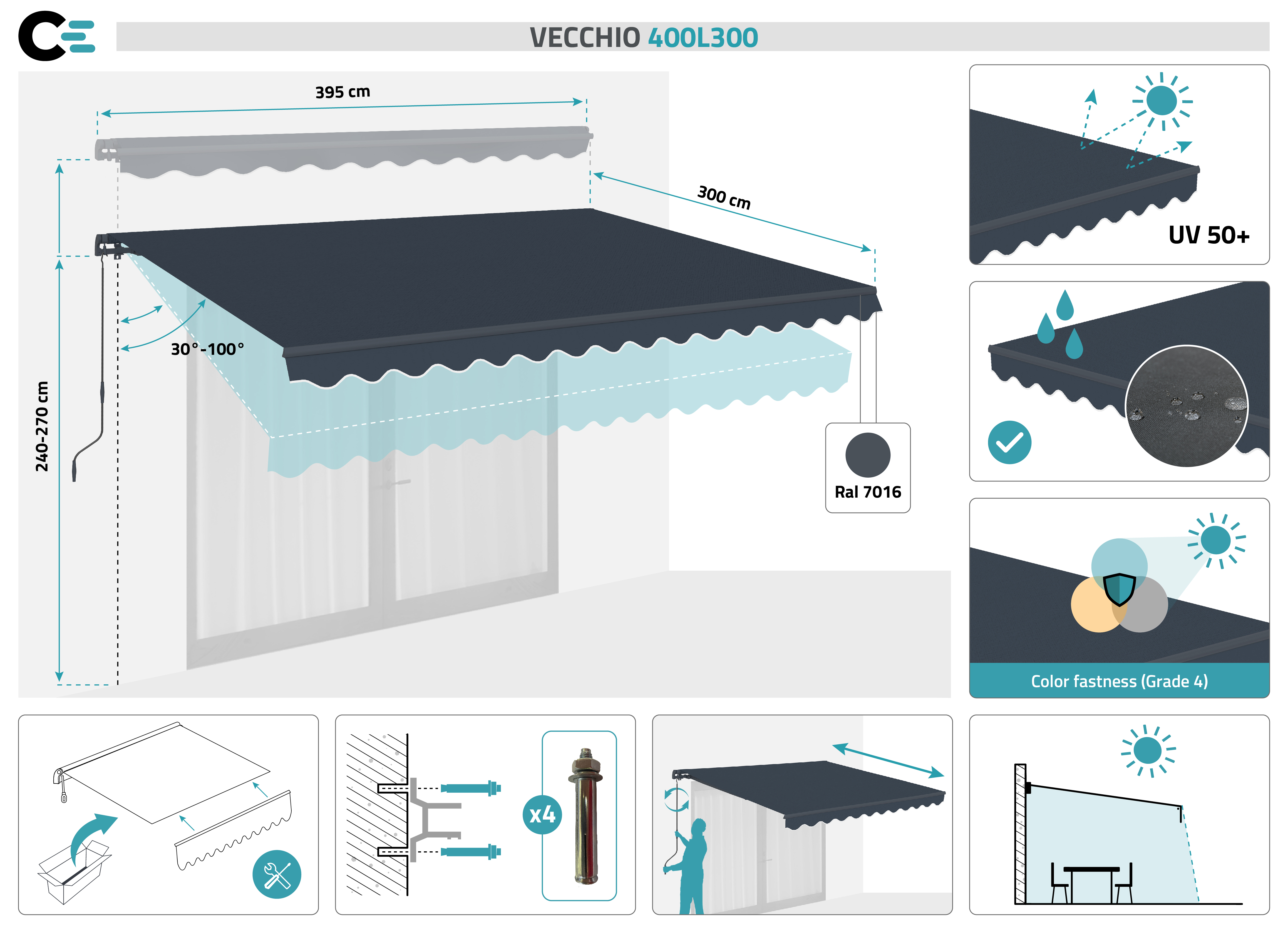 Toldo para terraza gris VECCHIO 4x3m 2