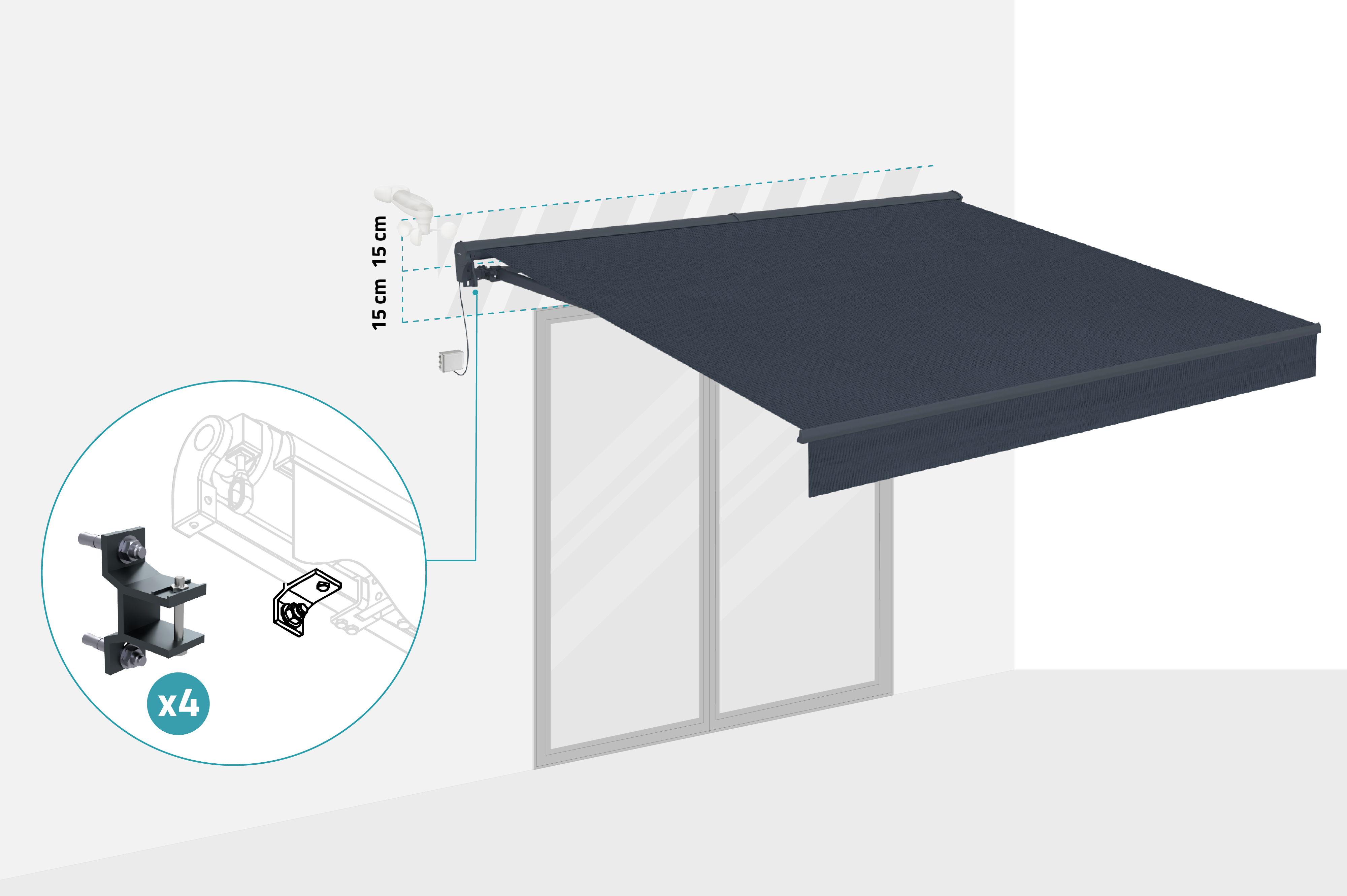 FAZZIO 3x2,5m semi-cassette gemotoriseerd zonnescherm, grijs 3