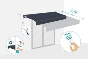 FAZZIO 3x2,5m semi-cassette gemotoriseerd zonnescherm, grijs 5