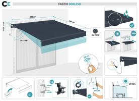 FAZZIO 3x2,5m semi-cassette gemotoriseerd zonnescherm, grijs 2