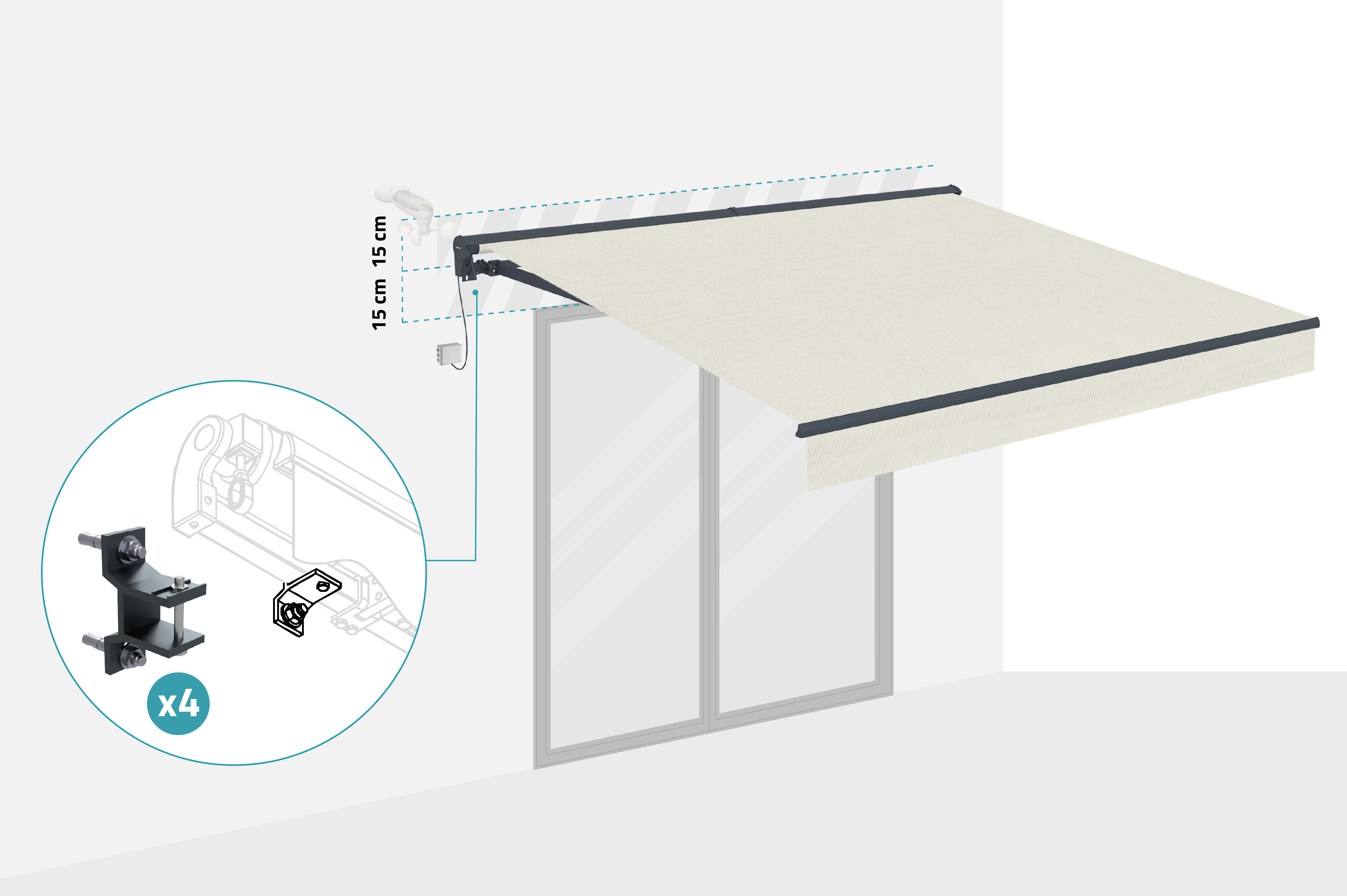 FAZZIO 3x2,5m beige semi-cassette gemotoriseerd zonnescherm 3