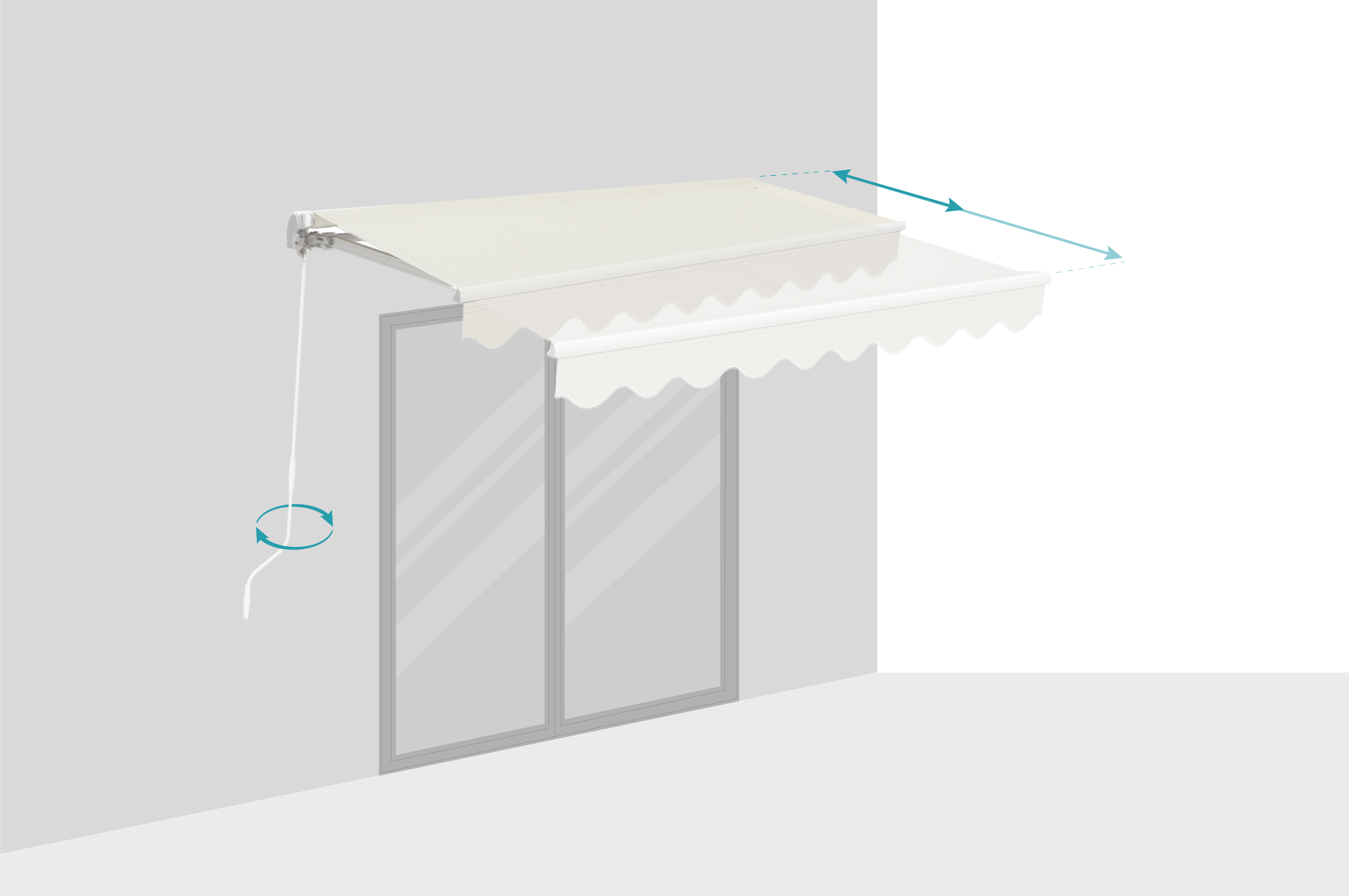 Weiße, einteilige Markise VECCHIO 2,5 m x 2 m, beigefarbenes Segeltuch 4