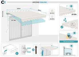 Weiße, einteilige Markise VECCHIO 2,5 m x 2 m, beigefarbenes Segeltuch 2