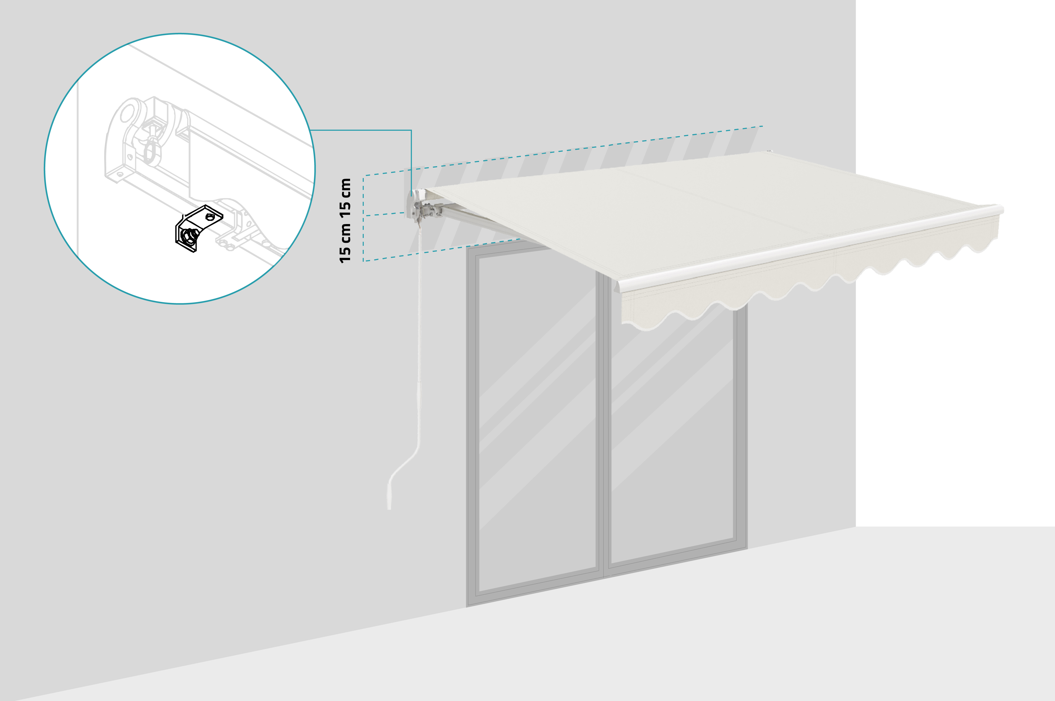 Weiße, einteilige Markise VECCHIO 2,5 m x 2 m, beigefarbenes Segeltuch 3