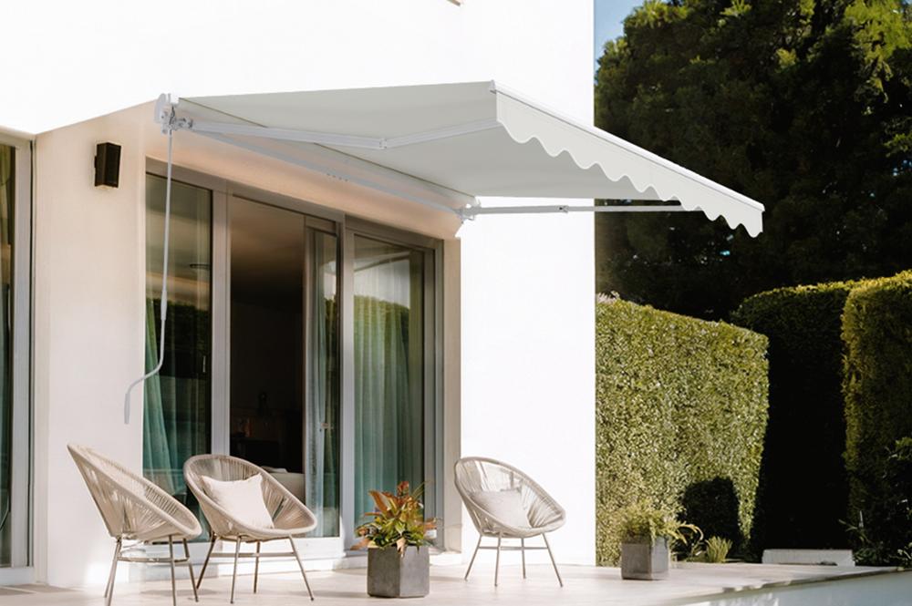 Fehér, egyrészes VECCHIO napellenző 2,5 m x 2 m bézs vászonból