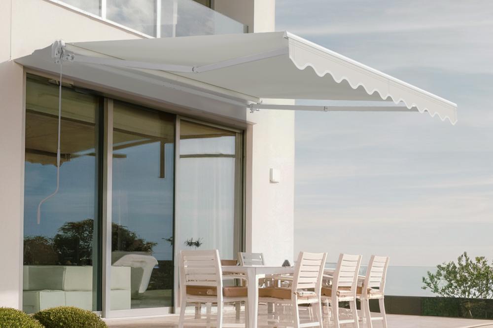 Fehér, egyrészes VECCHIO napellenző, bézs színű, 3 m x 2,5 m