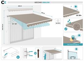 Toldo monobloque blanco VECCHIO de 3 m x 2,5 m, lona color topo 2