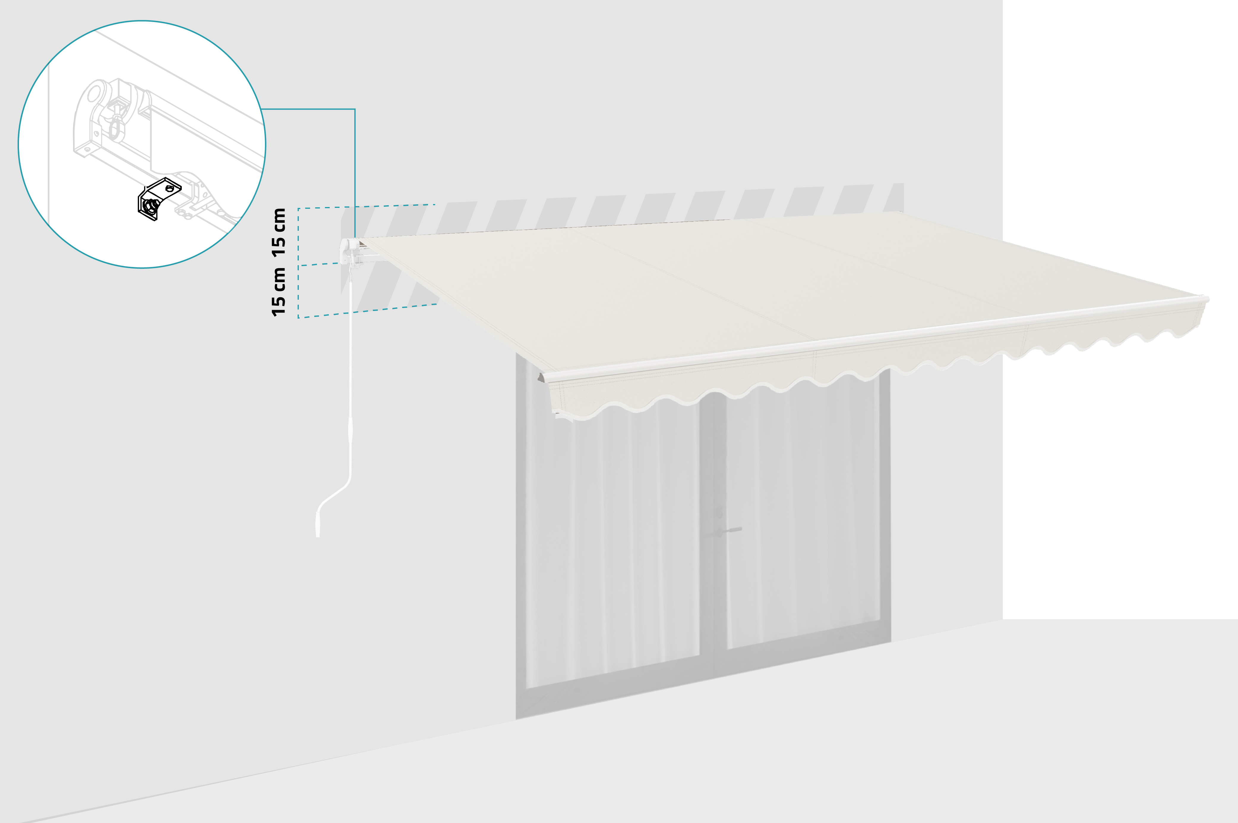 Fehér, egyrészes VECCHIO napellenző 4m x 3m bézs vászonból 3