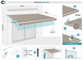 Fehér, egyrészes VECCHIO napellenző, 4 m x 3 m bézs vászon 2