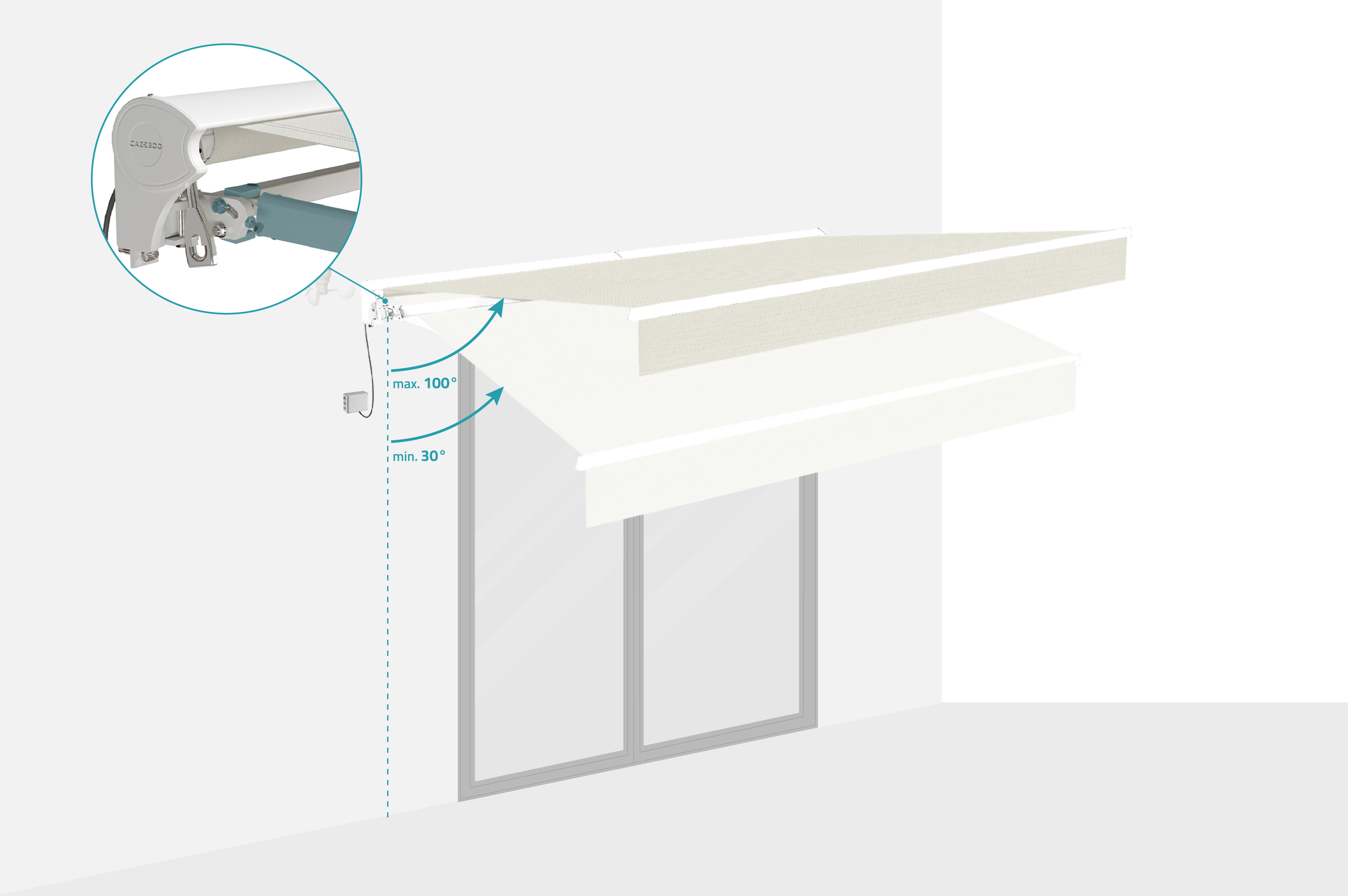 FAZZIO 3m x 2,5m witte semi-cassette gemotoriseerde luifel met beige doek 4