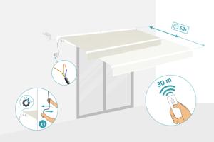 FAZZIO 3m x 2,5m witte semi-cassette gemotoriseerde luifel met beige doek 5