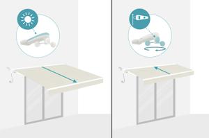 FAZZIO 3m x 2,5m witte semi-cassette gemotoriseerde luifel met beige doek 6