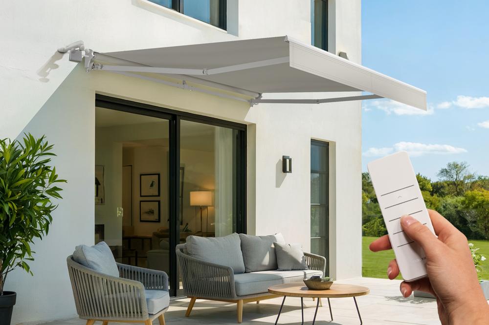 FAZZIO 3m x 2,5m fehér félkazettás motoros napellenző bézs szövettel